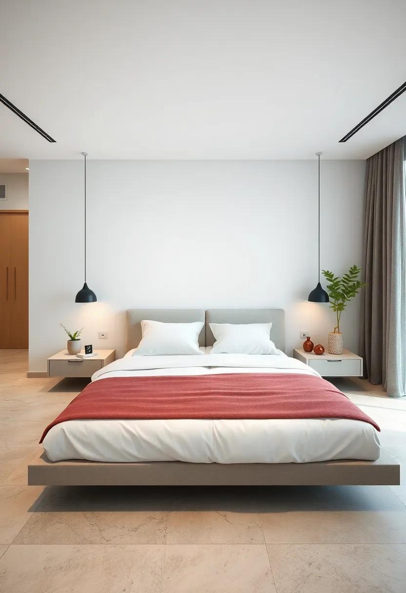 Use floating​ bedside ⁣tables to keep ⁤the area ⁢uncluttered and maintain a sleek look