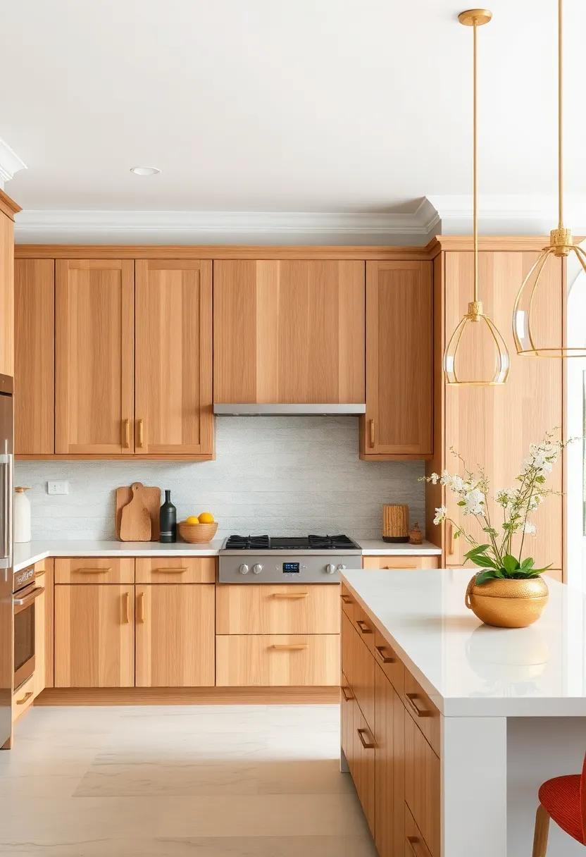Discover how cherry wood cabinets bring classic elegance to the kitchen when paired with a minimalist white island for an airy feel