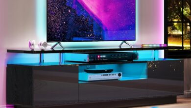 Why We Love the AMERLIFE 70″ High Gloss TV Stand With LED Lights