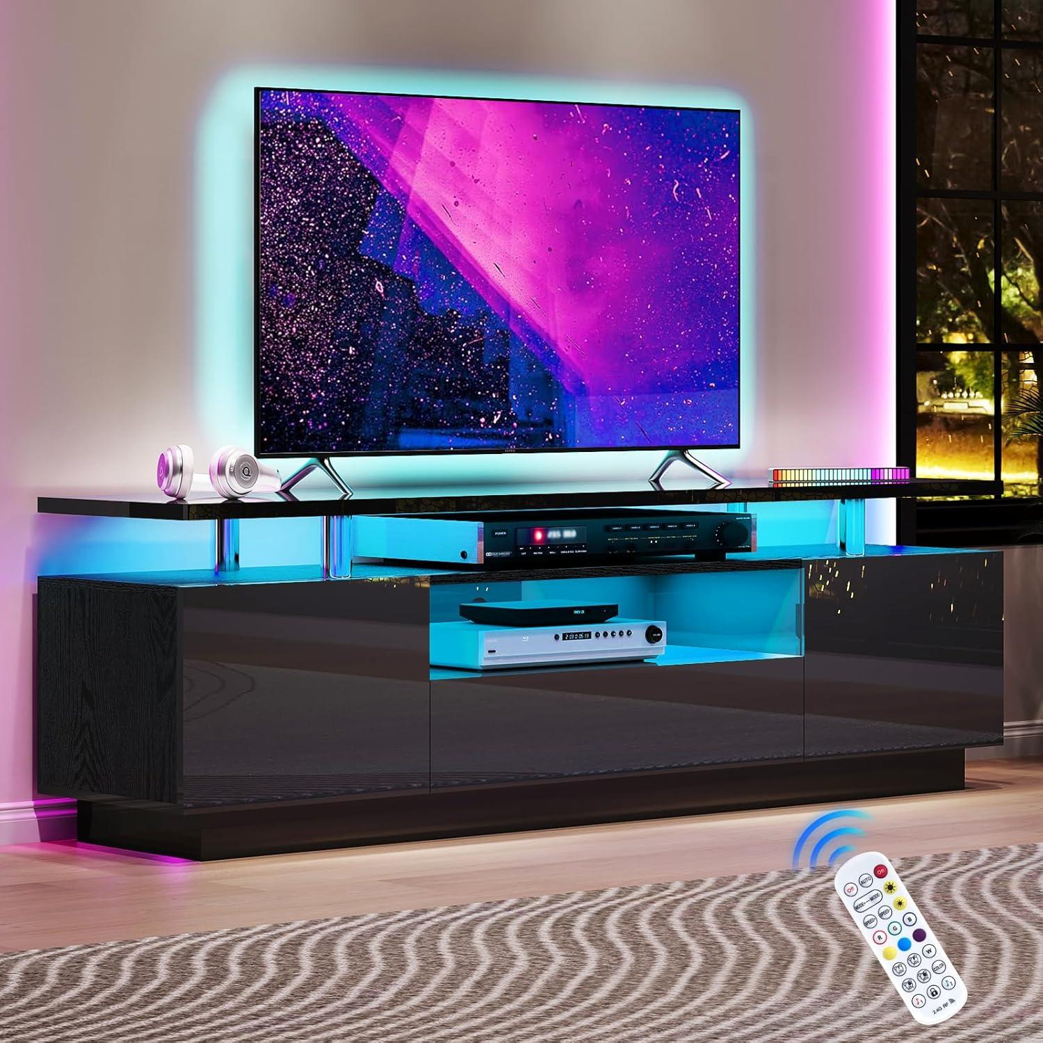 Why We Love the AMERLIFE 70″ High Gloss TV Stand With LED Lights