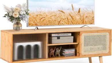 Our Take on the Tangkula Mid Century Modern TV Stand’s Blend of Style & Storage