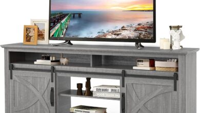Our Take on the 68″ Grey TV Stand with Sliding Barn Doors