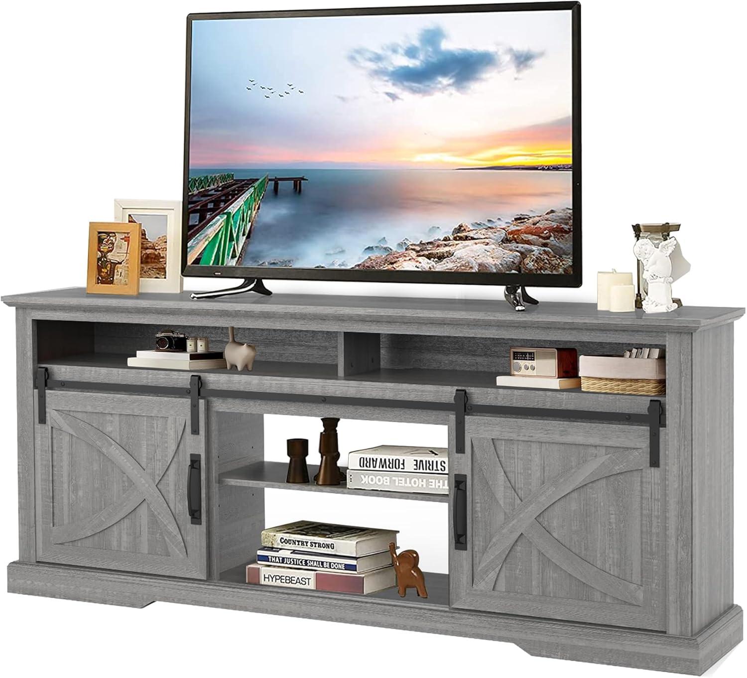 Our Take on the 68″ Grey TV Stand with Sliding Barn Doors