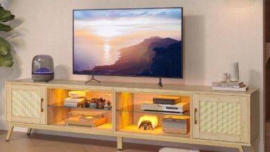 Our Review: Bestier 80″ Rattan TV Stand with Style and Storage