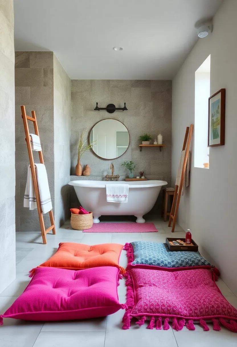 Functional yet Stylish: Choose functional items that double as decor, like a vintage ladder to hold towels or a decorative tray for toiletries