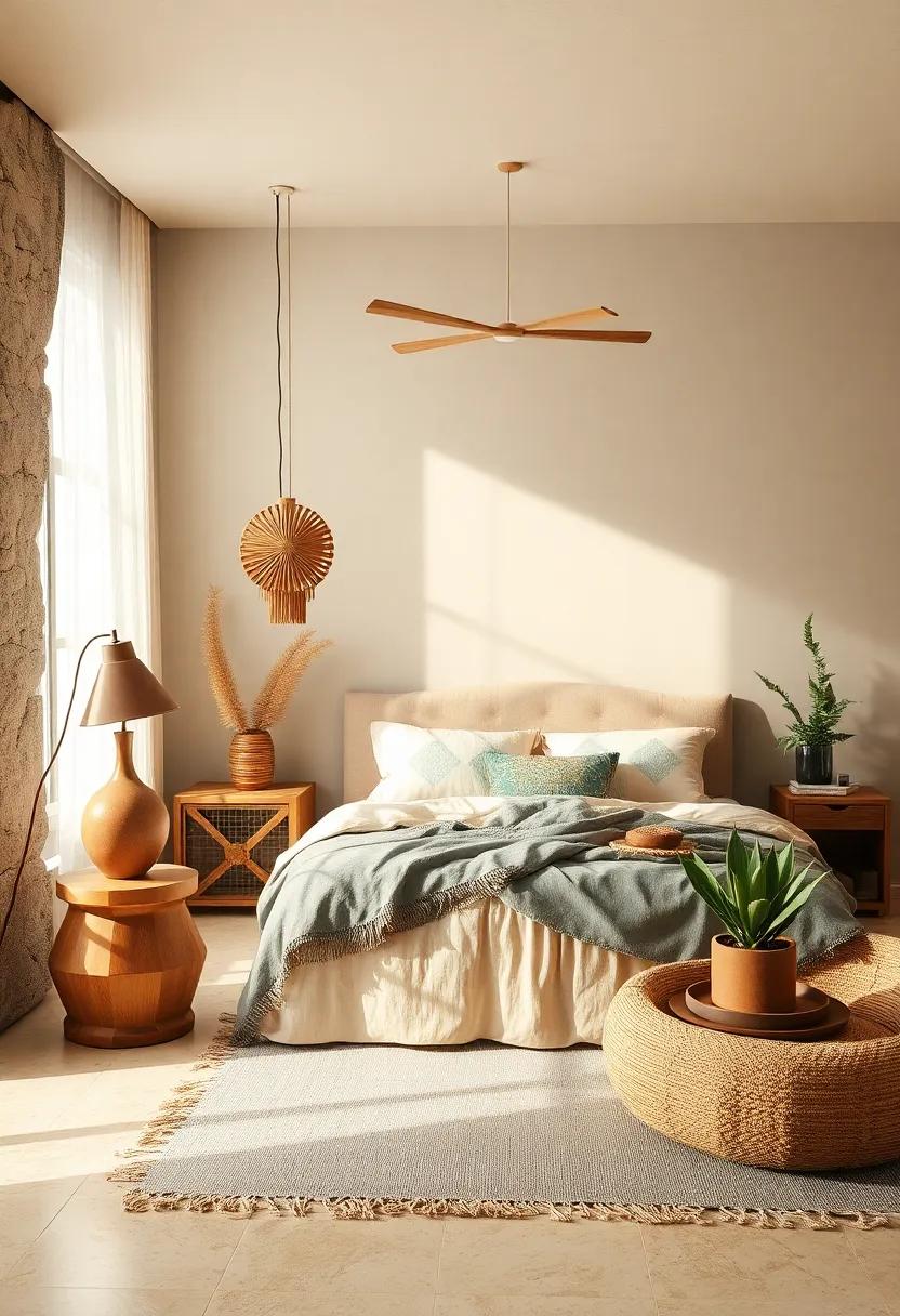 Unconventional Lighting: Use eclectic lamp designs with organic shapes and earthy materials to reflect your unique personality and style preferences