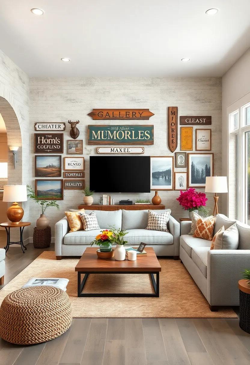 Gallery of Memories: Curate a gallery wall featuring vintage signs and family photographs, blending personal history with farmhouse aesthetics