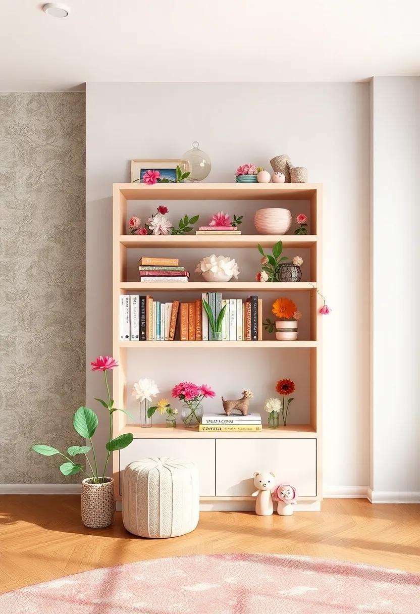 Blooming Bookshelf: Create‌ a bookshelf with floral​ accents or decorative ​bookends shaped like flowers ⁣to encourage your little one’s love for reading