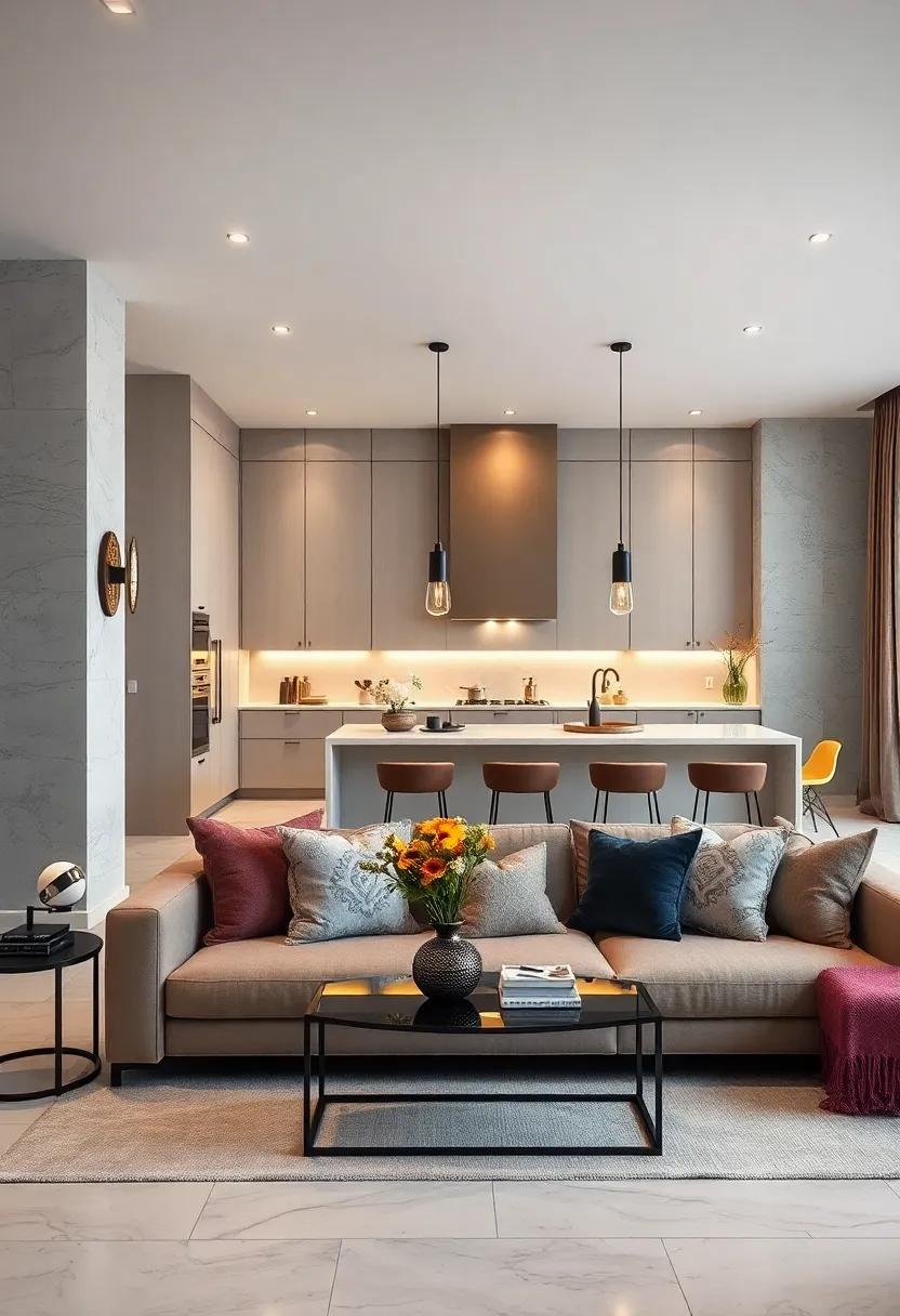 Chic Sophistication: This luxurious ⁤space boasts sleek cabinetry and a⁢ polished finish, highlighted by contemporary statement lights that enhance the overall⁣ feeling of elegance and style