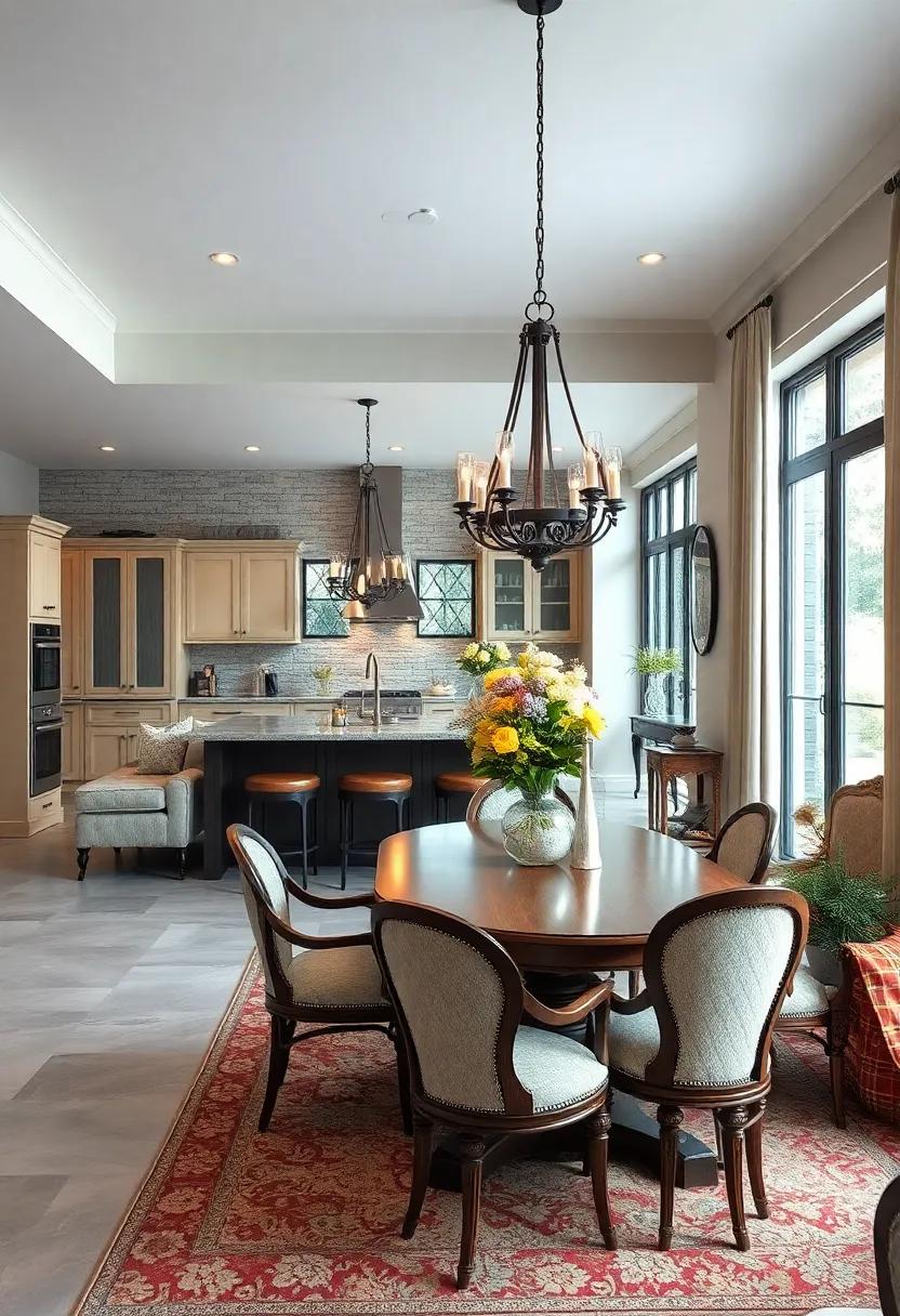 Vintage Charm: This inviting space combines ⁢antique⁢ furniture with​ modern fixtures, where ornate chandeliers provide a nostalgic touch above the dining table, merging past elegance with present comfort