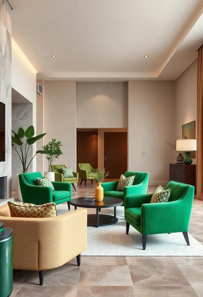 Green Accent Chairs: Choose stylish green accent chairs to add pops of color and create conversation spots in your living area