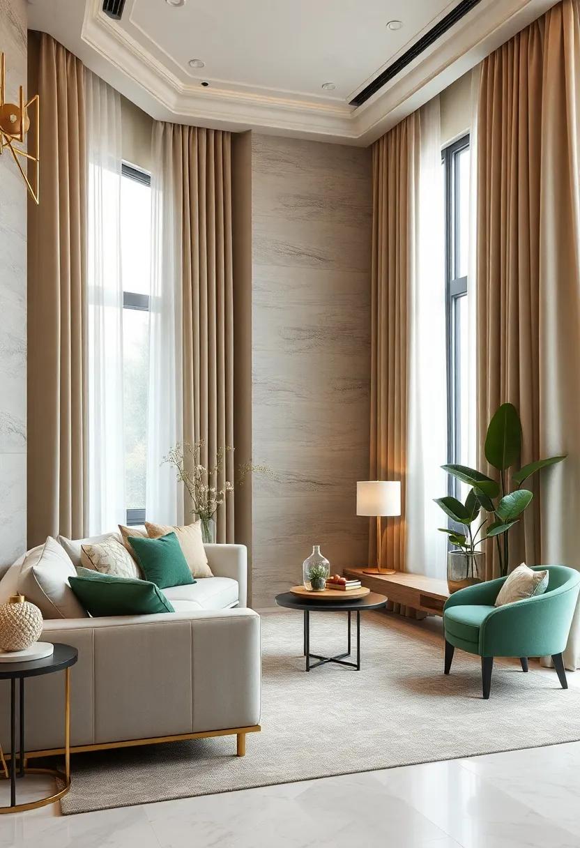 Elegant Beige Curtains: Drape your windows in soft beige curtains that filter light gently and enhance the peaceful ambiance