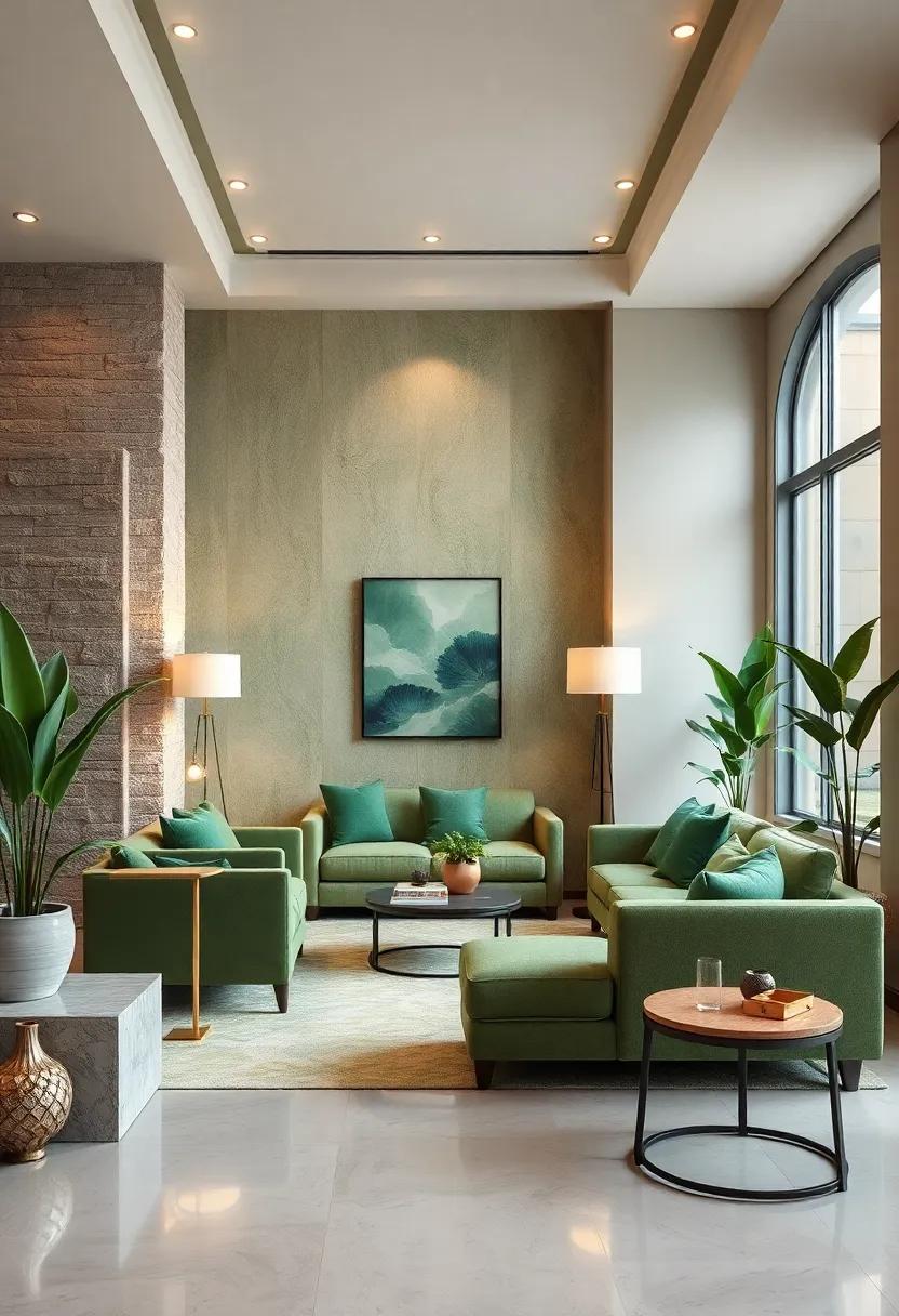 Green Wallpaper Accents: Consider wallpaper with subtler green patterns, ideal for accent walls in a small nook or hallway