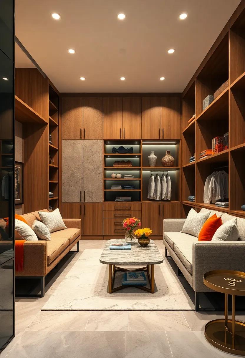 focal Point Furnishings: Oversized seating or an ornate⁢ coffee⁢ table draws you in, ensuring that this closet is⁤ more than a​ storage‍ space—it's‌ a destination
