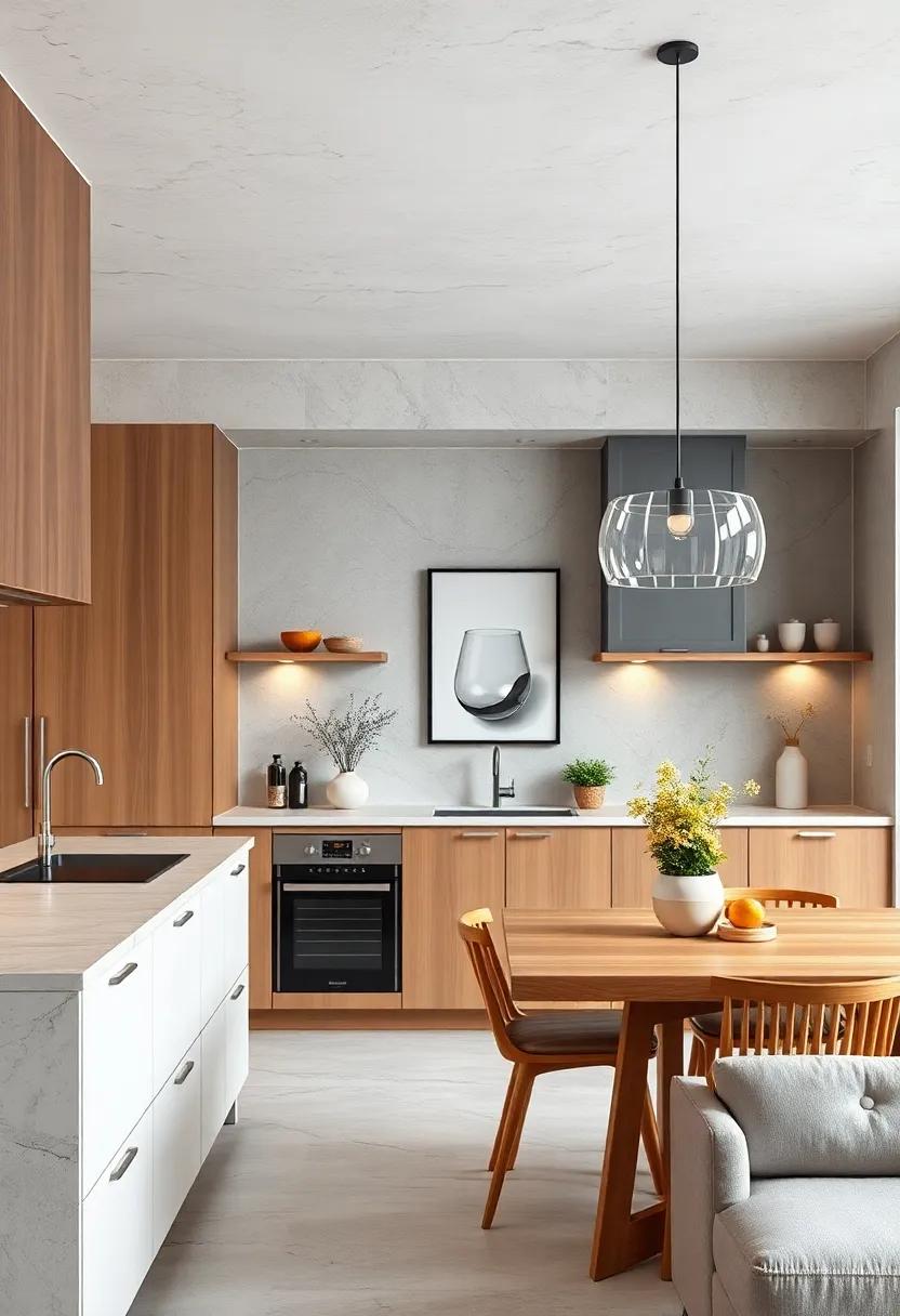 Clean Wall Art: Select minimalistic prints or photography for wall decor that enhances the kitchen's modern style without distracting