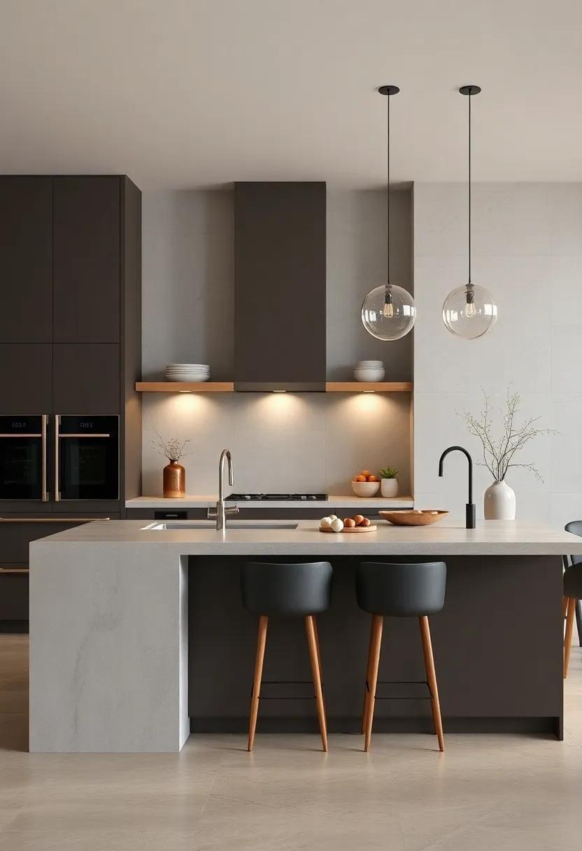 Concrete Countertops: Consider concrete for a modern twist on countertops, offering durability and a sleek aesthetic