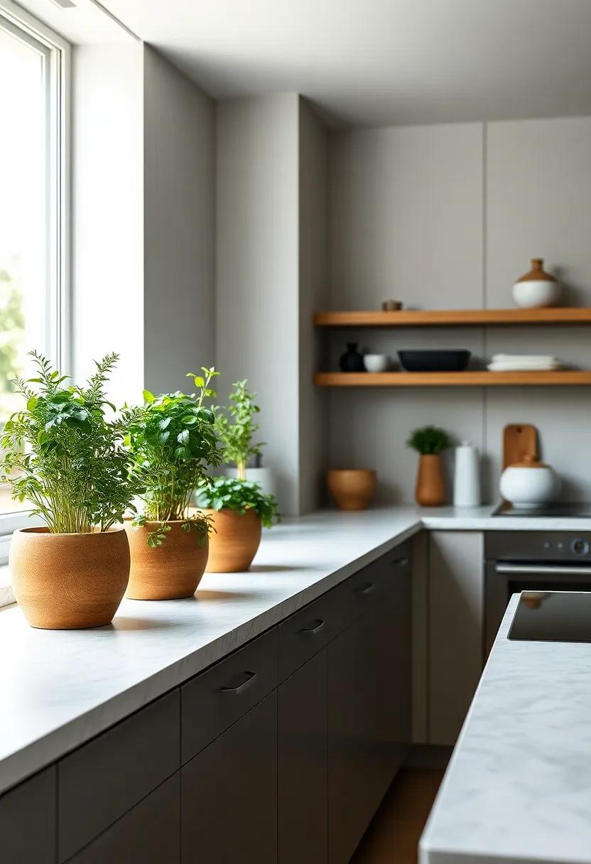 Herb Planters: Add fresh herbs in stylish planters on windowsills or counters, combining function with decoration for an inviting touch