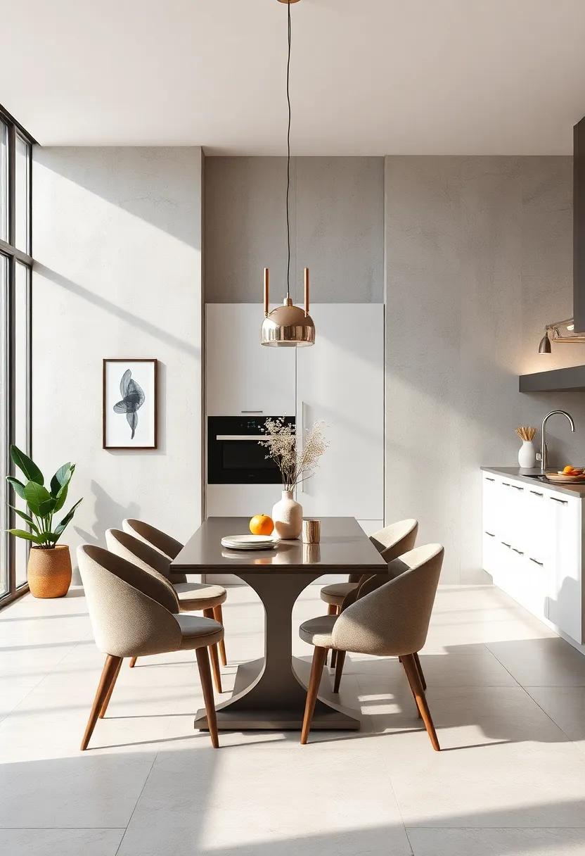 Integrated Dining Areas: Create a minimalist dining space by blending it seamlessly with your kitchen, like a simple table with matching chairs