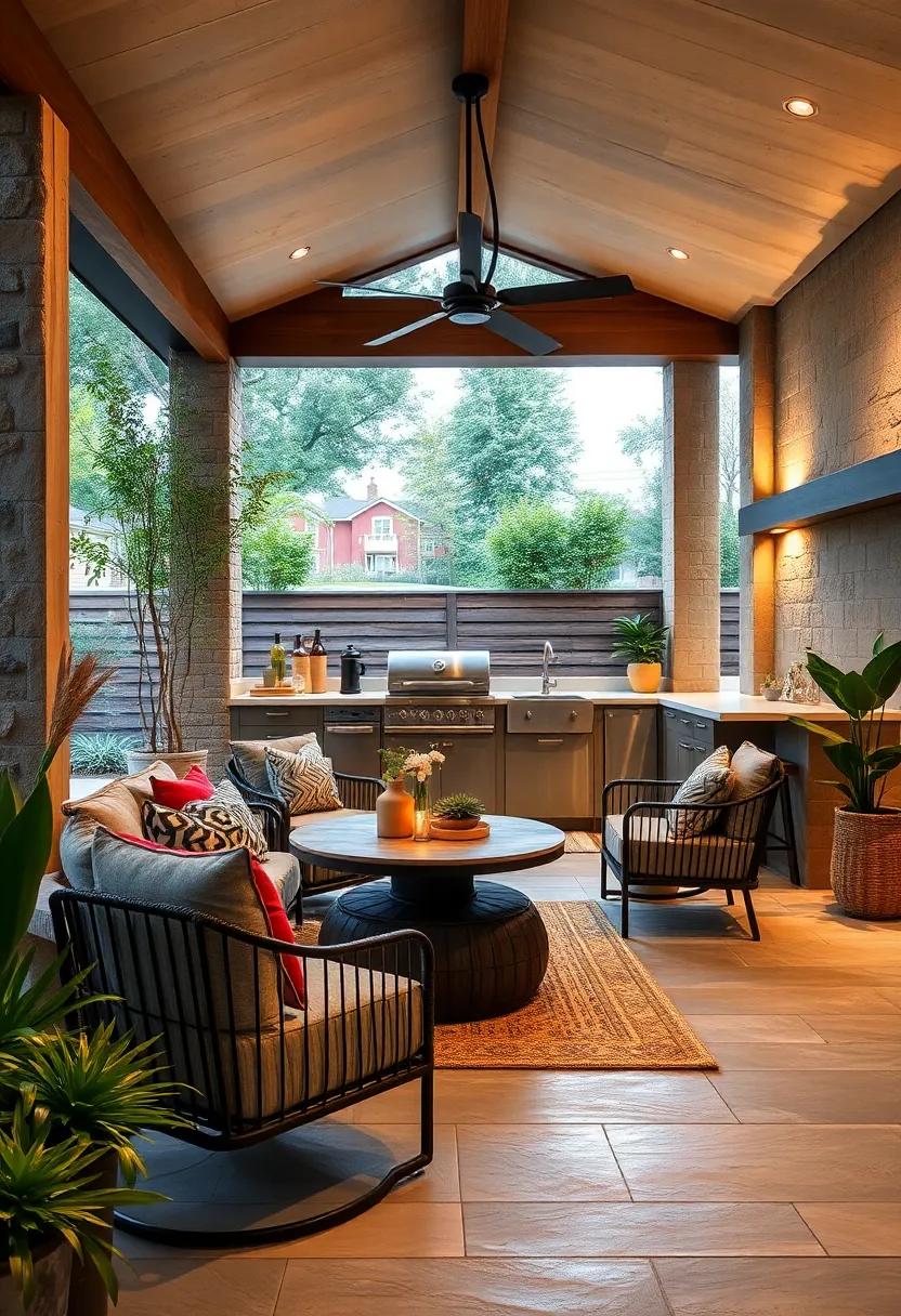 Create Flow with Outdoor Flooring: Choose materials like stone or wood for flooring that connects your outdoor kitchen to surrounding areas in a visually appealing way