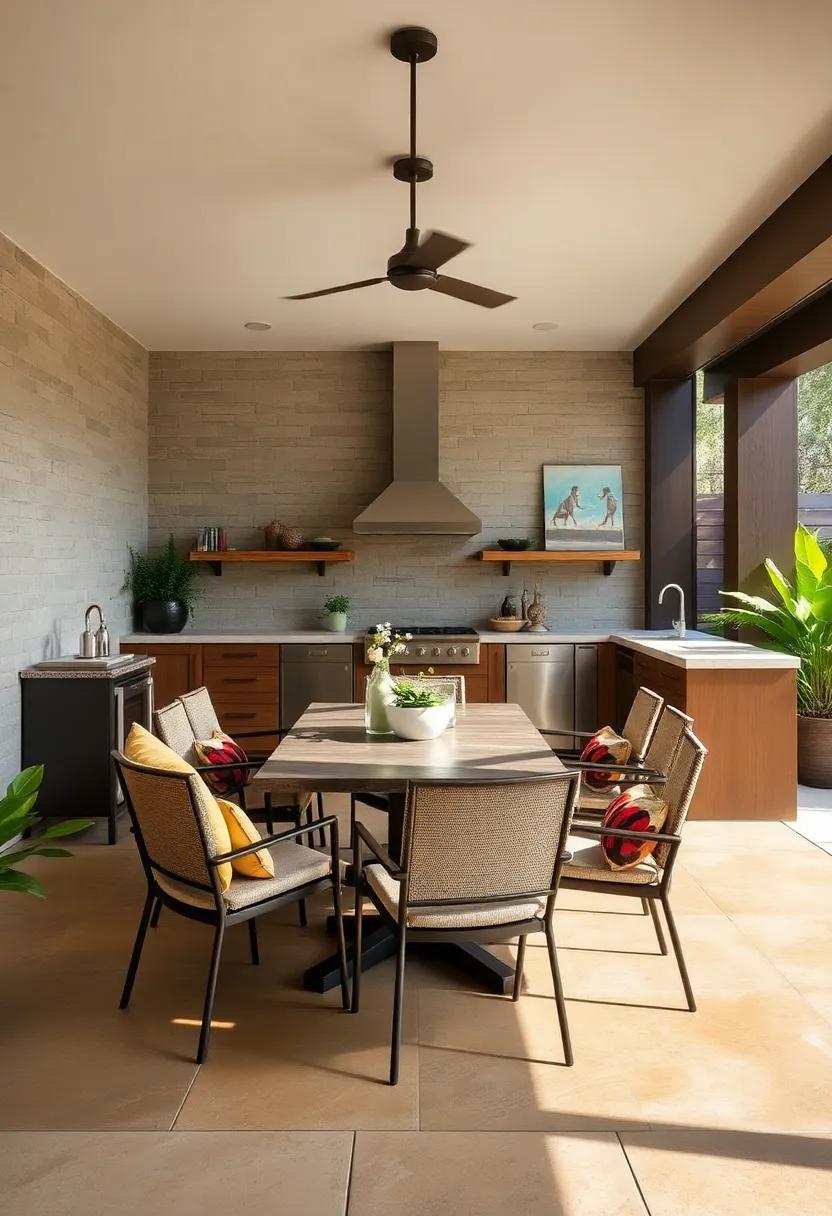 Design a Dedicated Outdoor Dining Area: Choose a well-positioned table and chairs that allow easy access to the kitchen while providing a comfortable dining experience