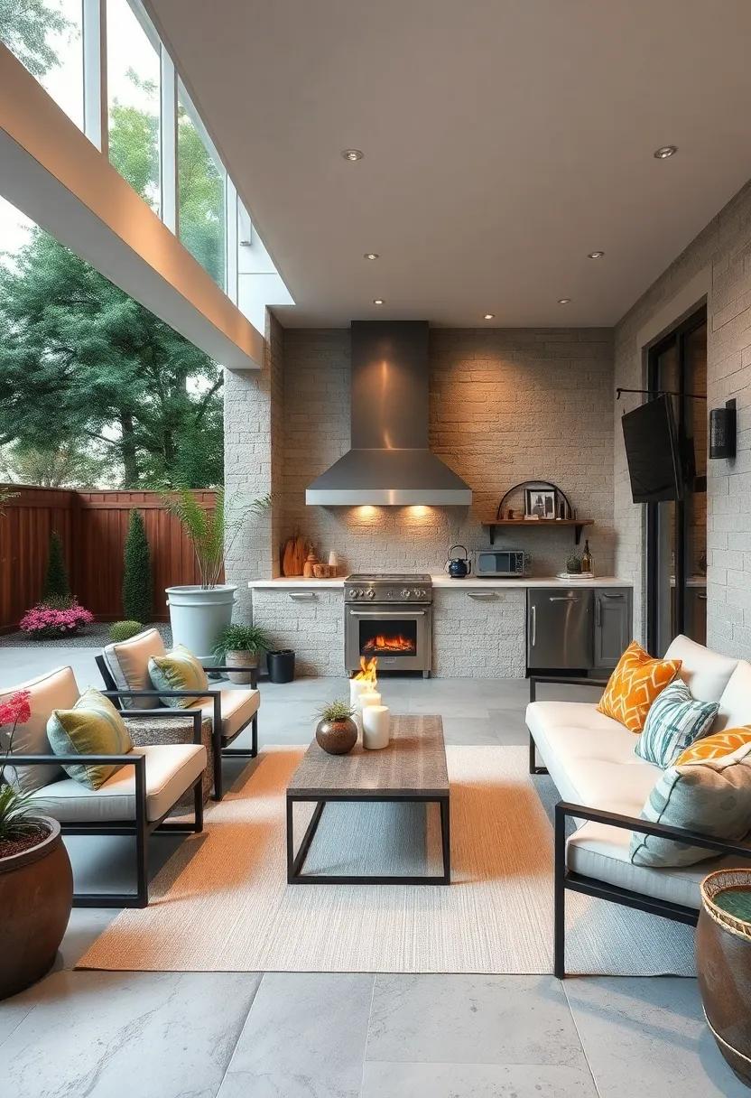 Install a Heat Source for cooler Days: Consider incorporating a heater or outdoor fireplace to enjoy your kitchen year-round, regardless of the temperature