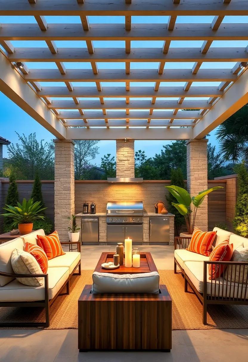 Install a Stylish Pergola: Create a shaded oasis with a beautifully designed pergola that adds both style and functionality to your outdoor kitchen