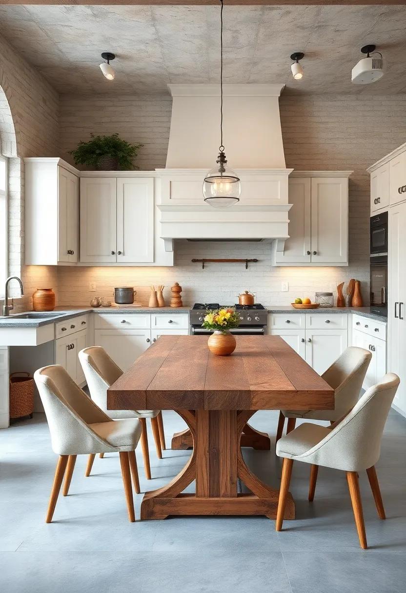 Rustic Dining Table:⁤ Pair your kitchen with a sturdy wooden table that complements ​the‍ cabinetry, perfect for⁣ family gatherings