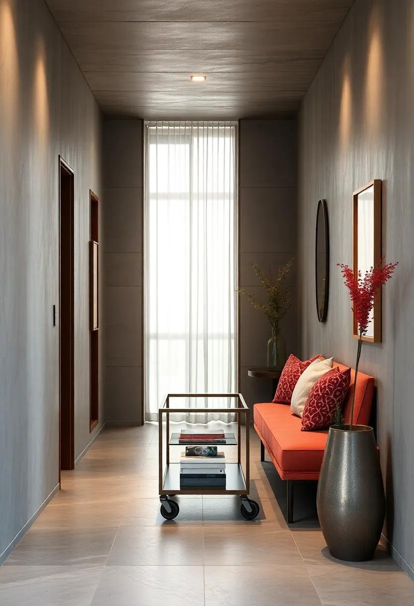 Slim Rolling ​Cart:⁢ A narrow rolling cart doubles as ‌mobile​ seating and quick-access ‍storage, making it an⁣ adaptable option for any hallway