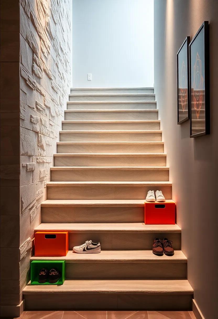 Color-Coded Cubes: Brightly colored⁣ storage cubes align with each step, offering visual flair along with a practical solution for organizing sneakers, boots, ⁤and more