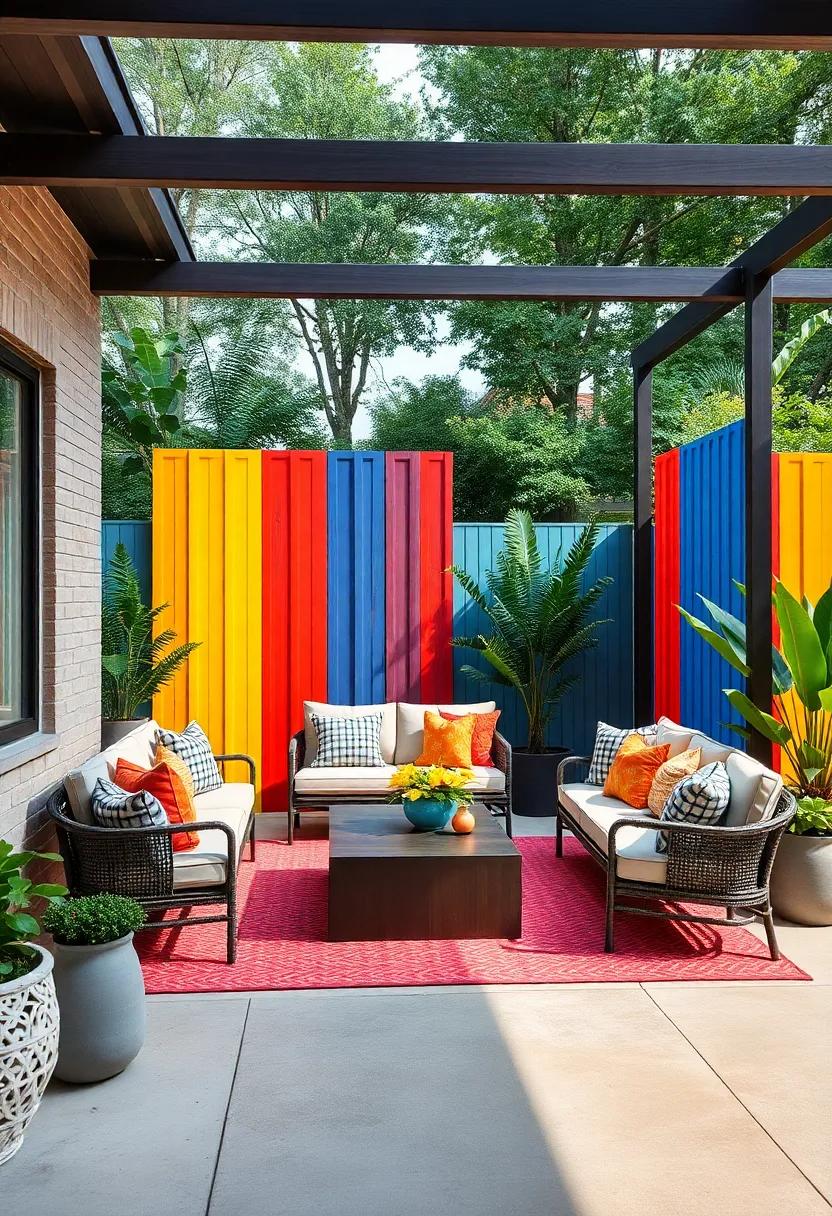 Colorful Privacy Panels:⁢ enhance your backyard with ​tall,‌ vibrant privacy panels that serve as functional art, ‌making a‍ bold ⁤statement and isolating your ⁣personal oasis
