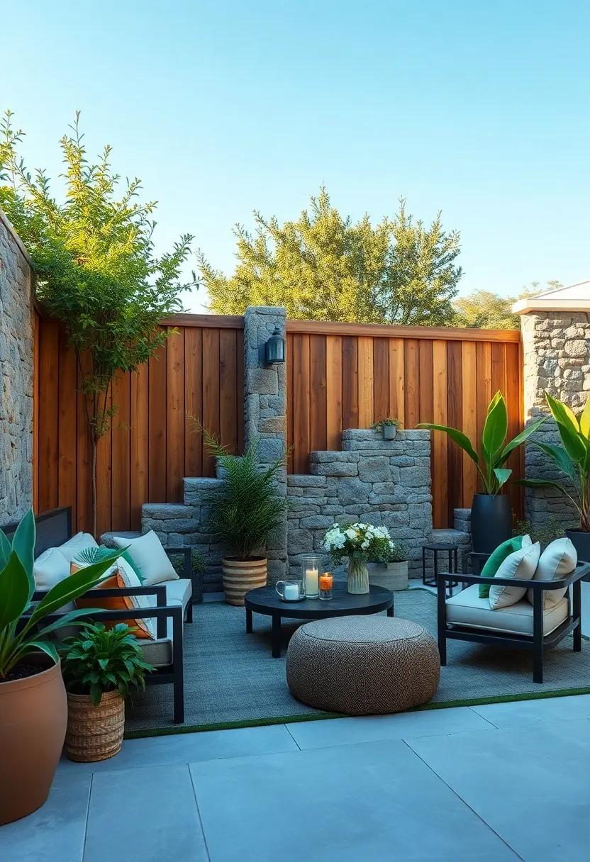 Stone​ and Timber ⁤Combo: Combine tall stone walls with‌ wooden accents for a rustic ‍yet refined aesthetic that ‌creates both division and ‌visual interest in your ⁣backyard