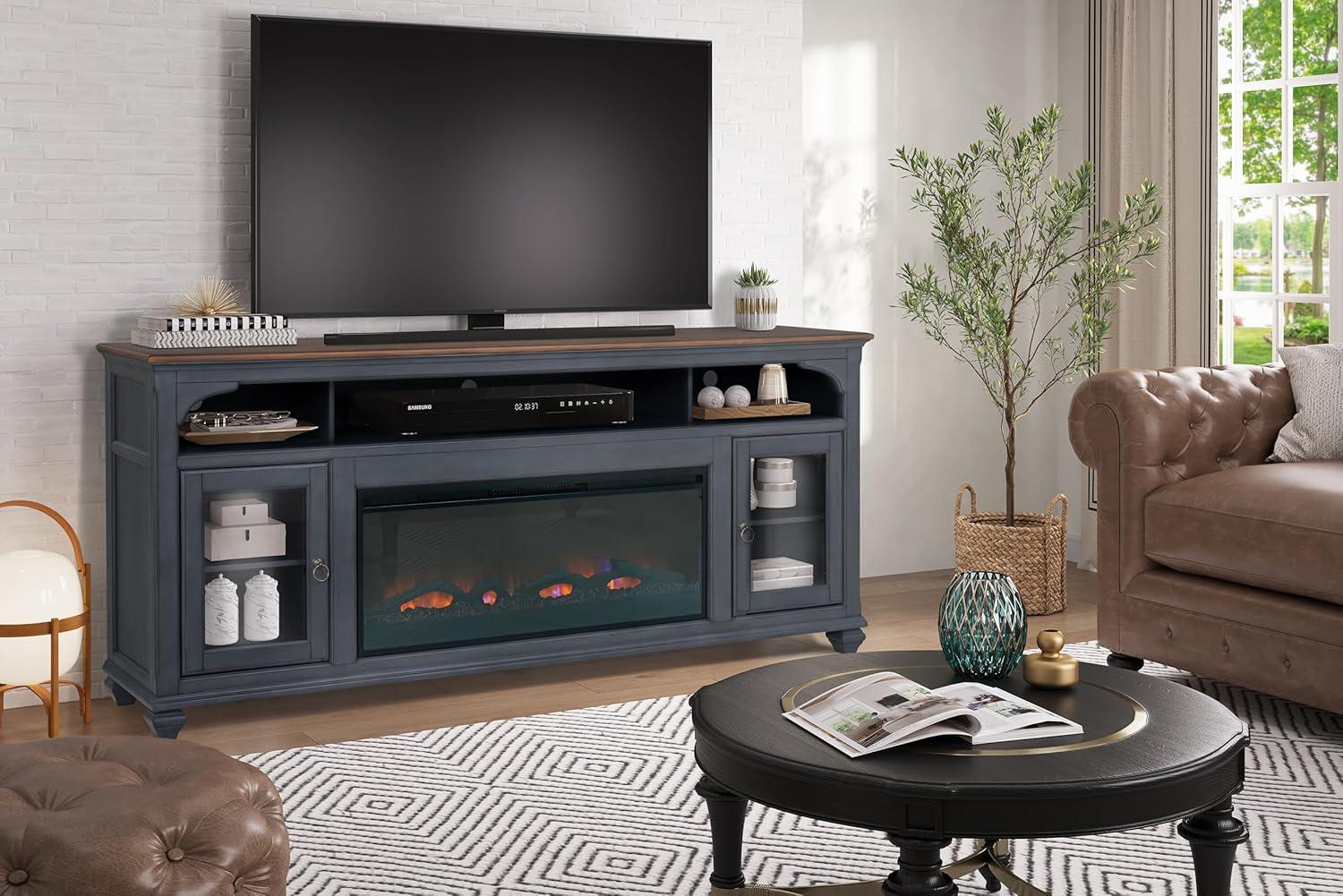 Our Thoughts on the 86″ Corduroy Blue Fireplace TV Stand