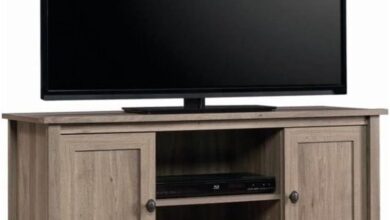 Our Honest Take on the Sauder County Line TV Stand in Salt Oak Finish