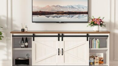 Why We Love Our Bright White Farmhouse TV Stand with Sliding Doors