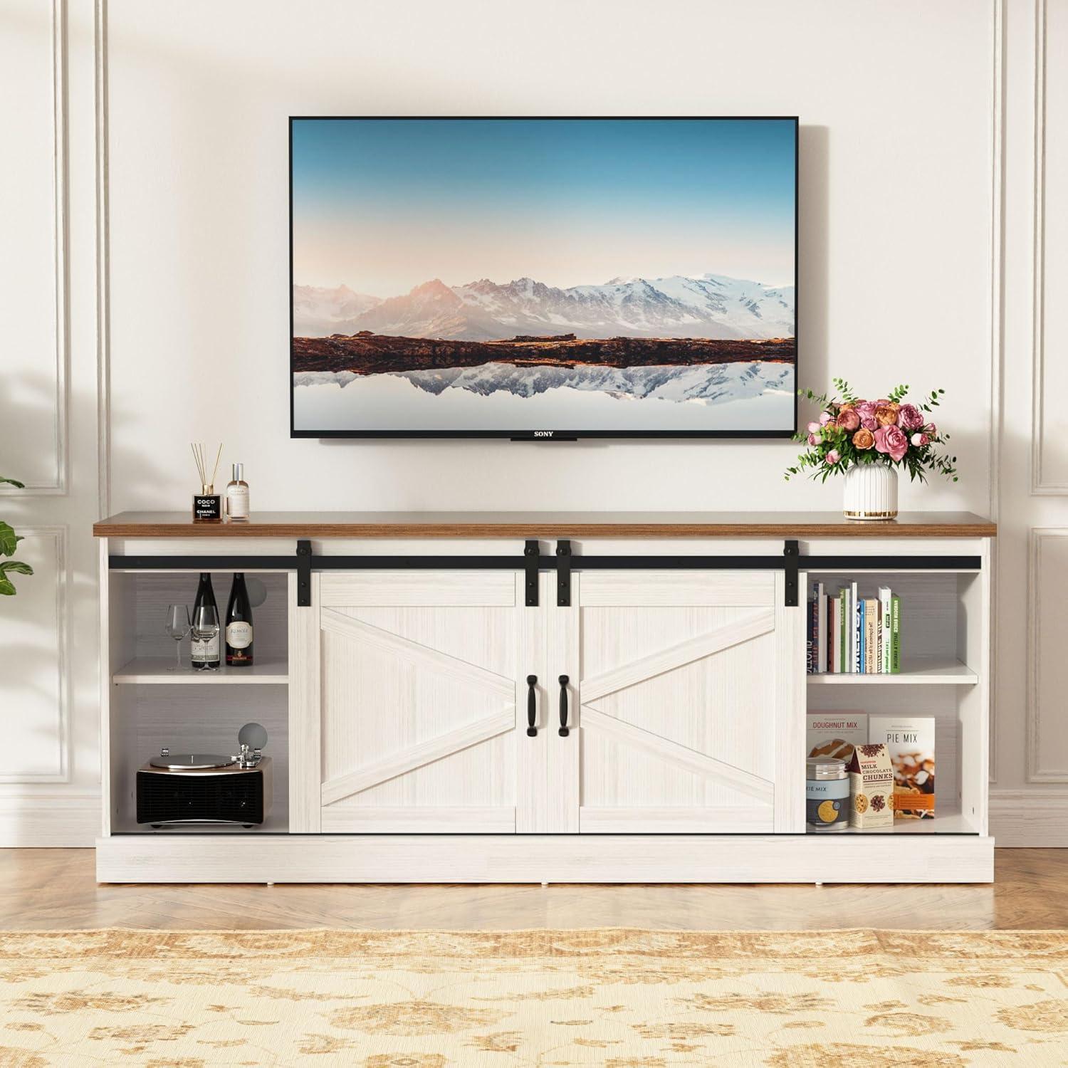 Why We Love Our Bright White Farmhouse TV Stand with Sliding Doors