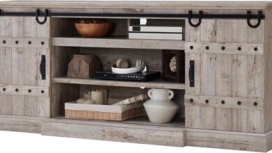 Why We Love the OKD 75″ Farmhouse TV Stand’s Rustic Charm