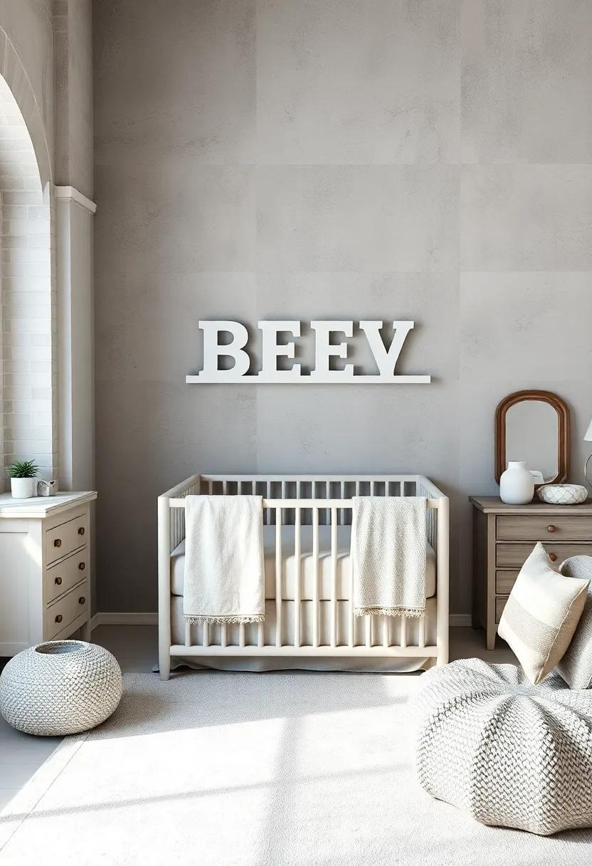 Personalized Touches: Display your child’s name in stylish light grey letters over the crib or changing table, making the space uniquely theirs
