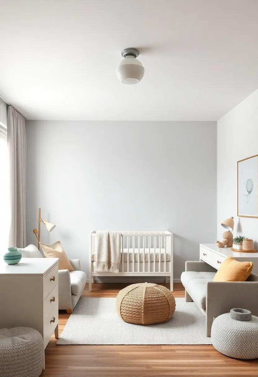Soft Lighting: Choose light fixtures in pale grey tones that provide soft, ambient lighting, creating a warm and inviting atmosphere for nighttime feeds and cuddles