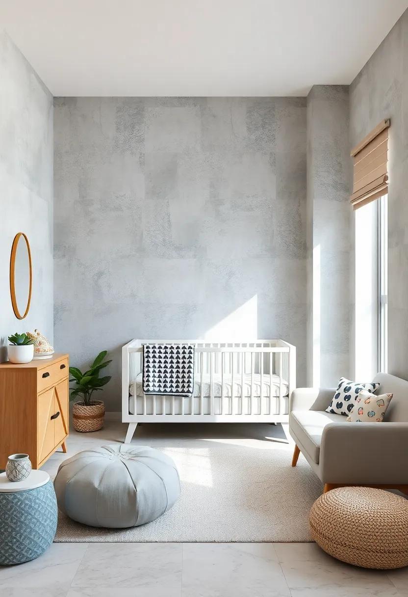 Baby-Friendly Walls: Opt for washable light grey paint or wallpaper to keep the nursery looking fresh and clean, perfect for families on the go
