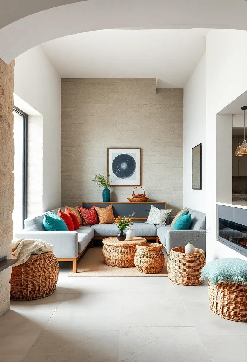 Use decorative baskets to store blankets and throws, keeping the area tidy while providing warmth when needed