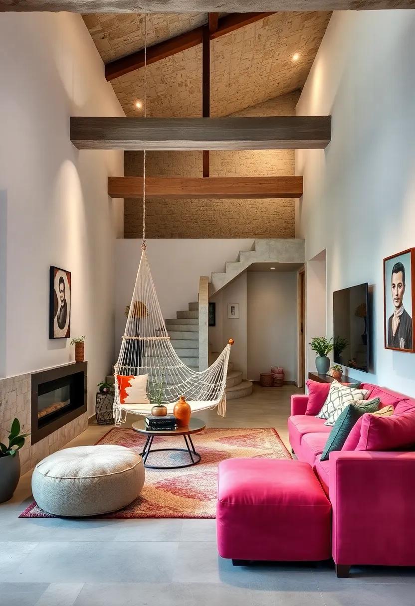 Hang a hammock chair for a unique and playful twist on traditional seating, perfect for gentle swaying while you chill