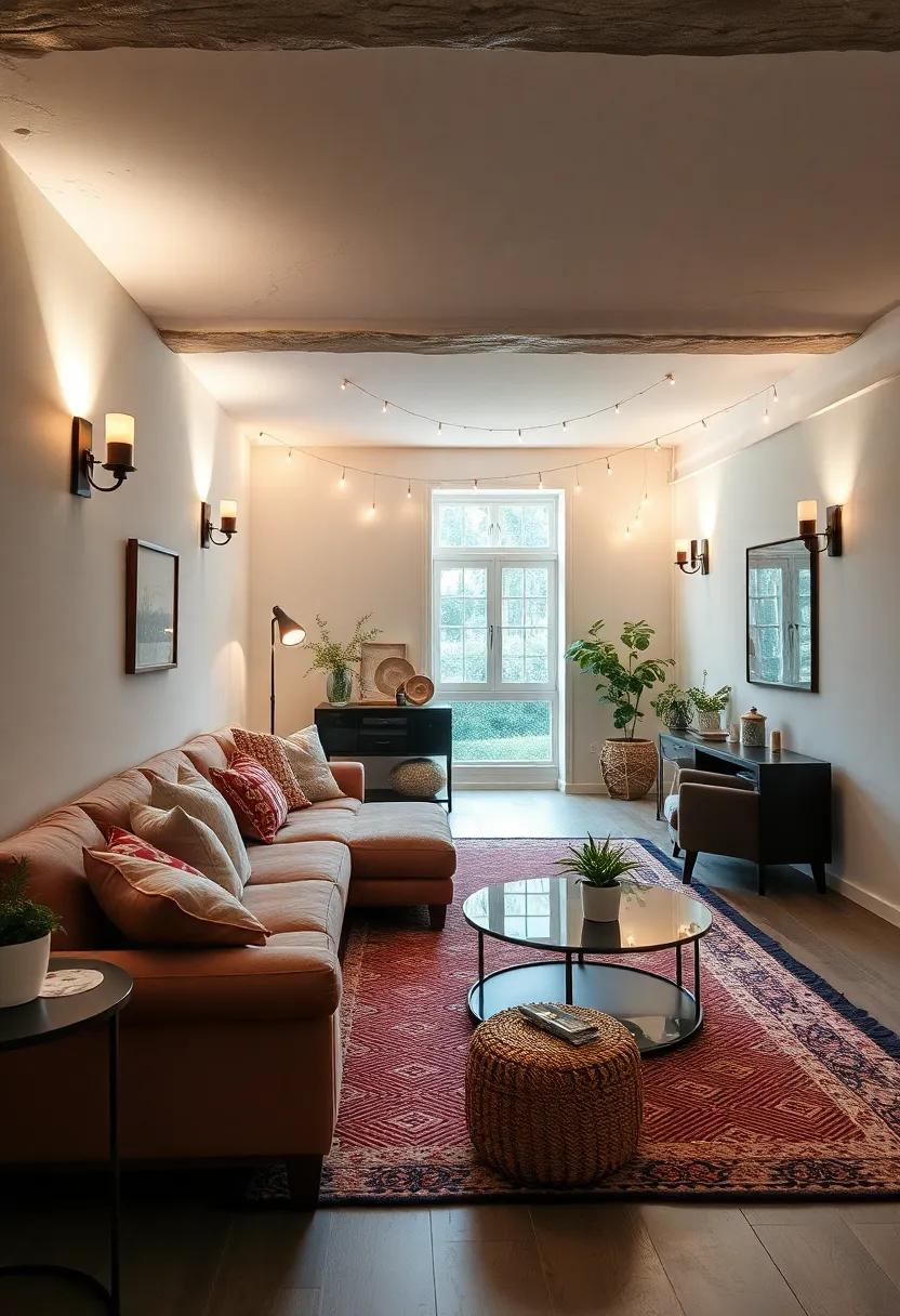 Use wall-mounted sconces for soft lighting that complements the fairy lights, creating a relaxing glow