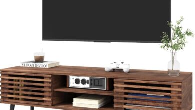 Haioou Mid Century Modern Tv Stand Slatted Doors For You