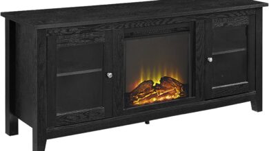 Walker Edison Rustic Wood Glass Fireplace Tv Stand For You