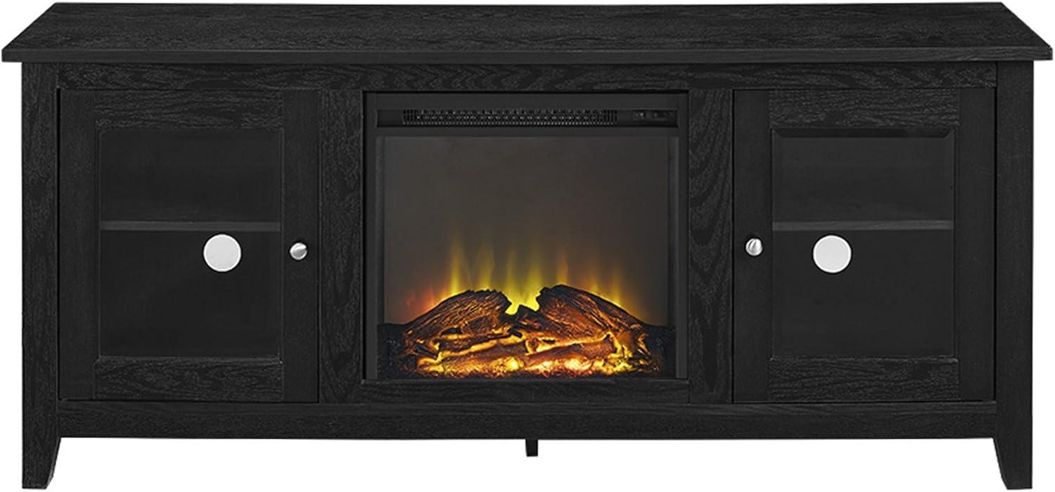 Walker Edison Rustic wood & Glass Fireplace TV Stand for you