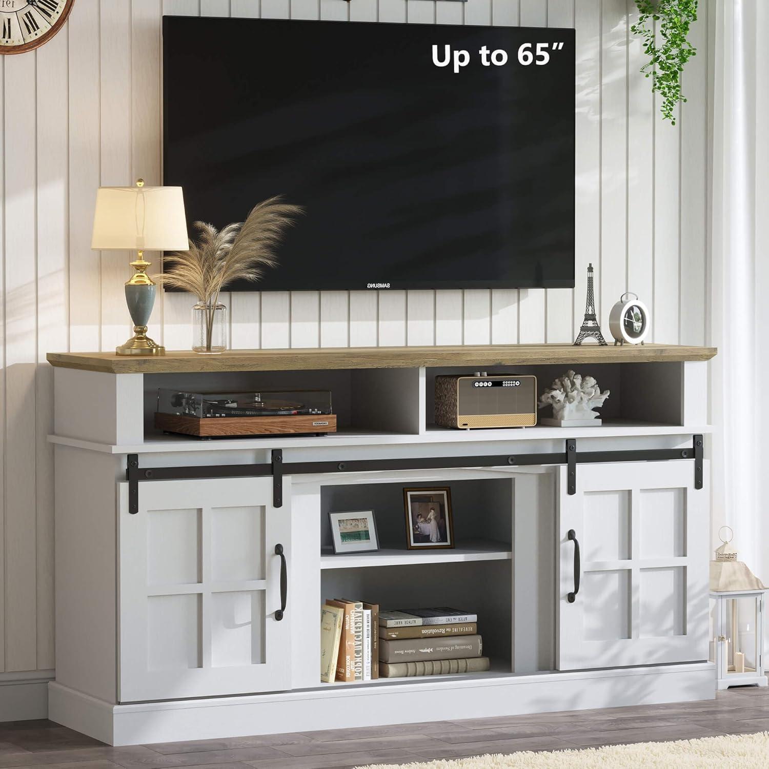 Our Honest Take on the Farmhouse White TV Stand with Sliding Doors