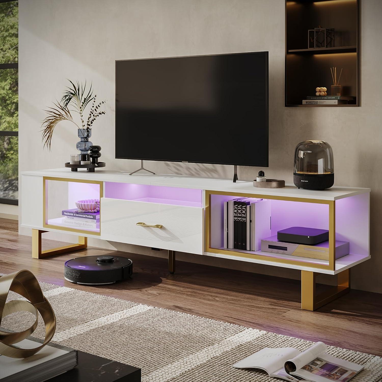 Why We Love the Bestier White & Gold LED TV Stand