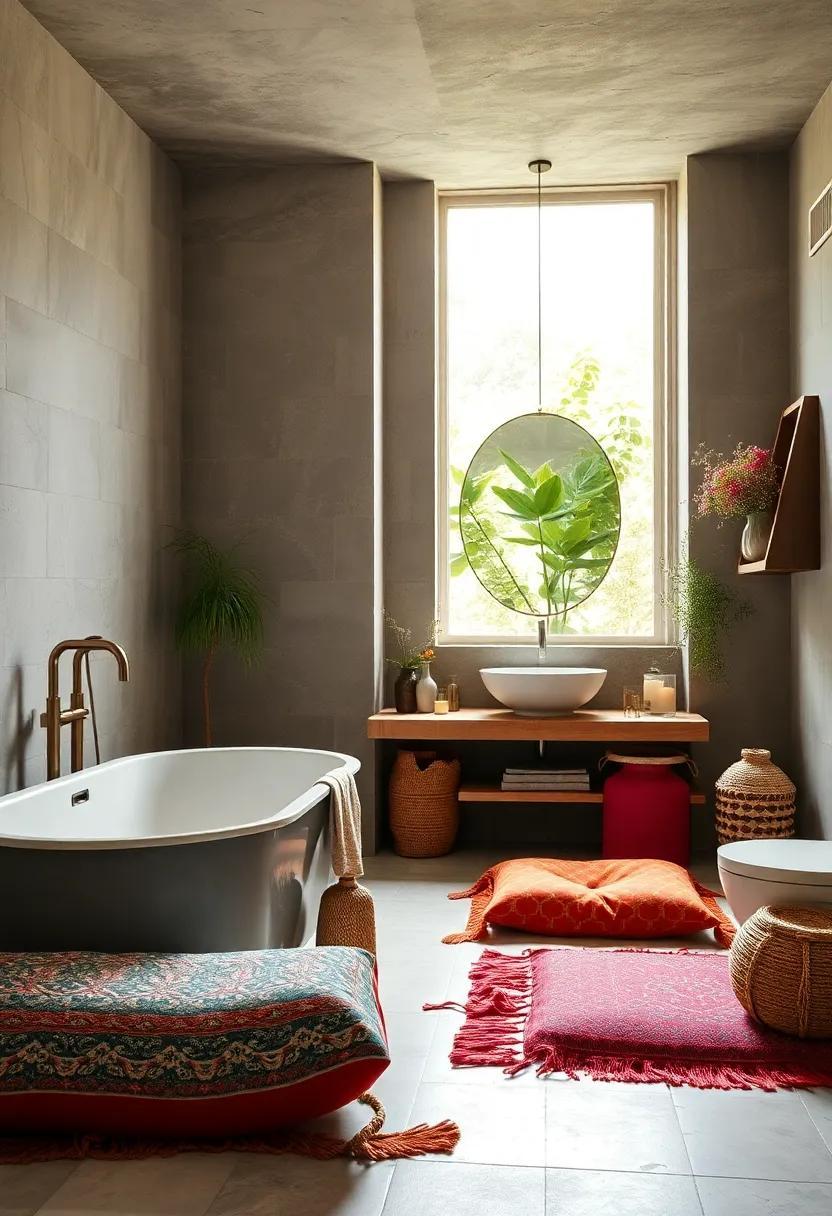 24 Inspiring Ideas for a Boho Bathroom with Cozy Floor Cushions