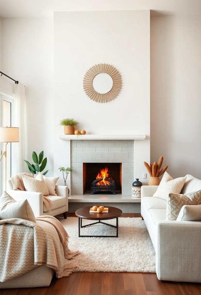 Transform Your Living Room into a Cozy Retreat with a Fireplace and Plush Throws