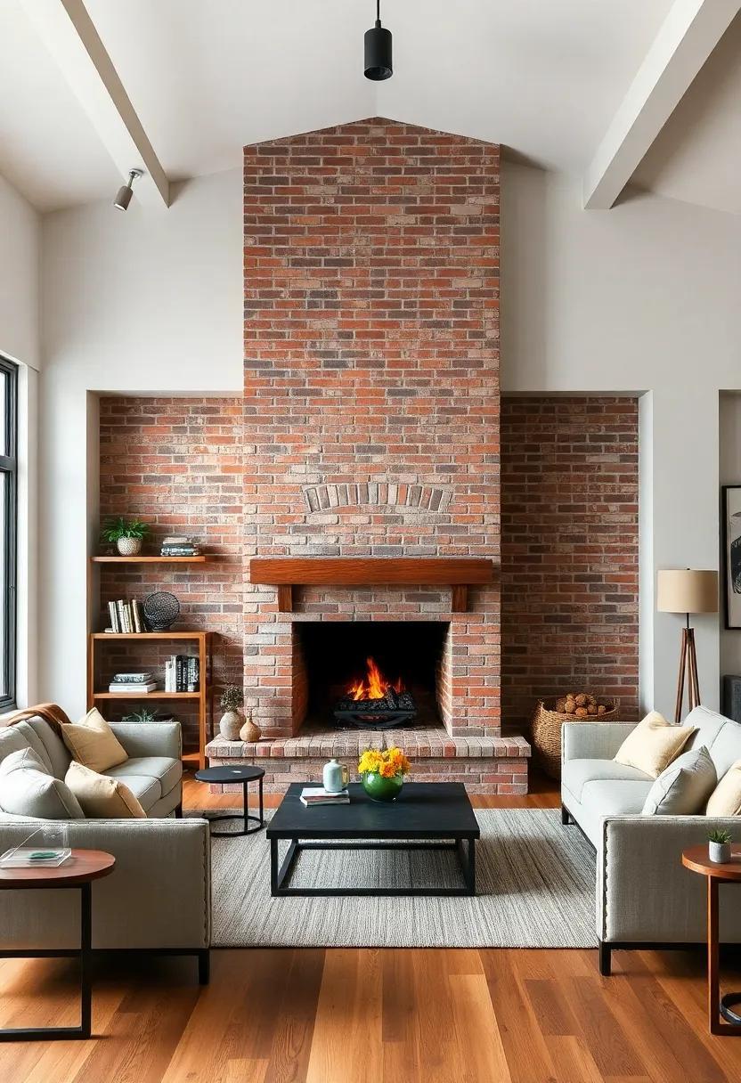 Embracing Warmth: The Allure of Industrial Living Rooms with Open Brick Fireplaces